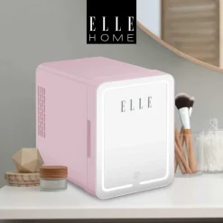 Minilodówka na kosmetyki Elle Home, z lusterkiem LED, 4 l, różowa