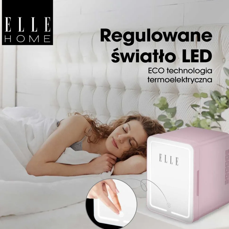Minilodówka na kosmetyki Elle Home, z lusterkiem LED, 4 l, różowa