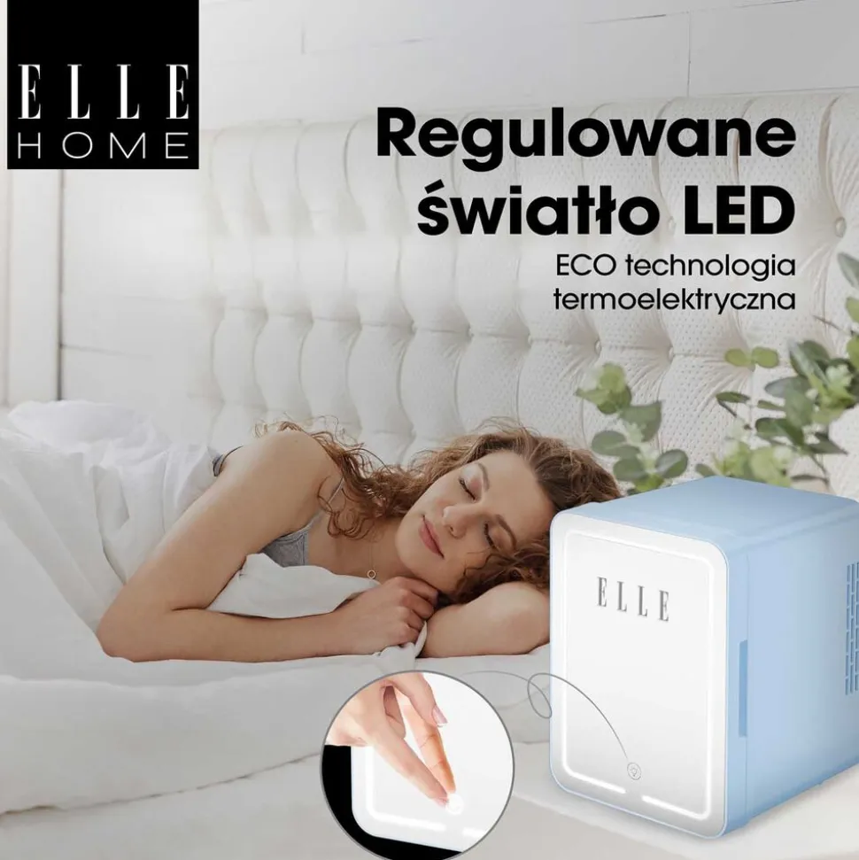 Minilodówka na kosmetyki Elle Home, z lusterkiem LED, 4 l, niebieska
