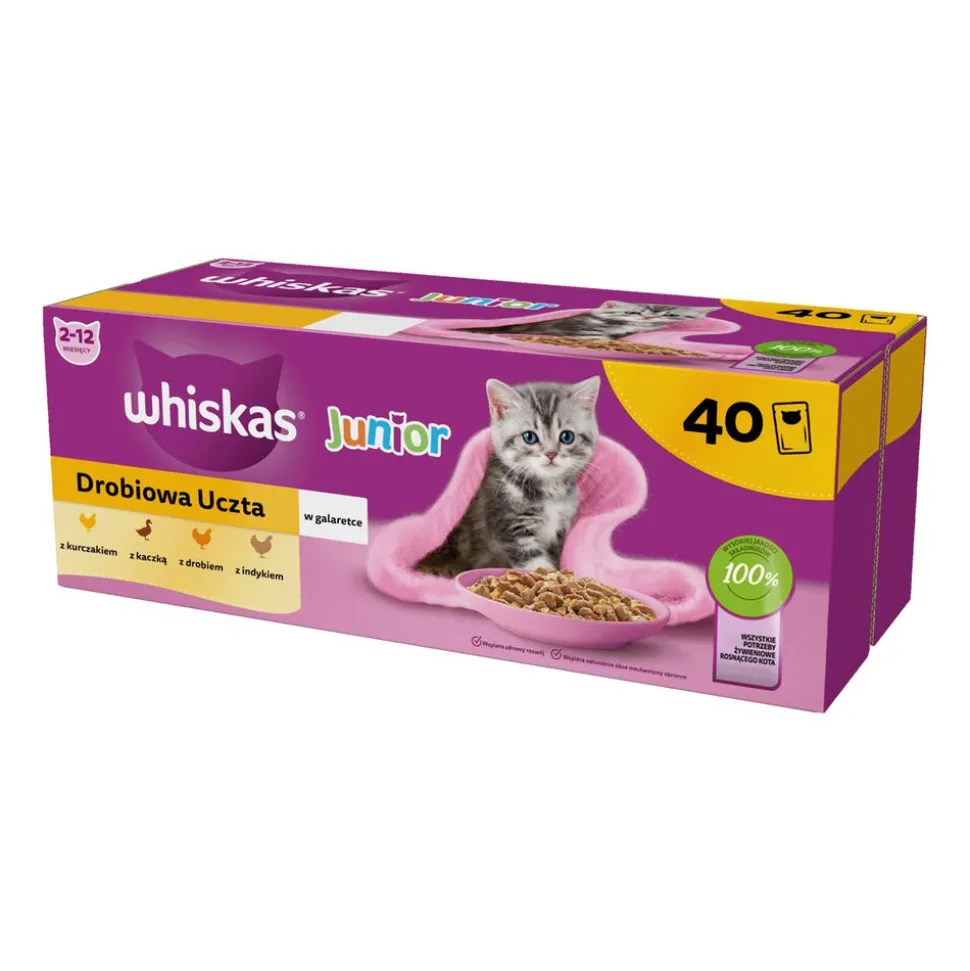 Mokra karma dla kociąt Whiskas Junior Drobiowa uczta, w galaretce, 40 x 85 g