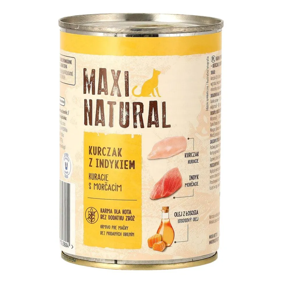 Mokra karma dla kotów Maxi Natural, kurczak z indykiem, 24 x 400 g