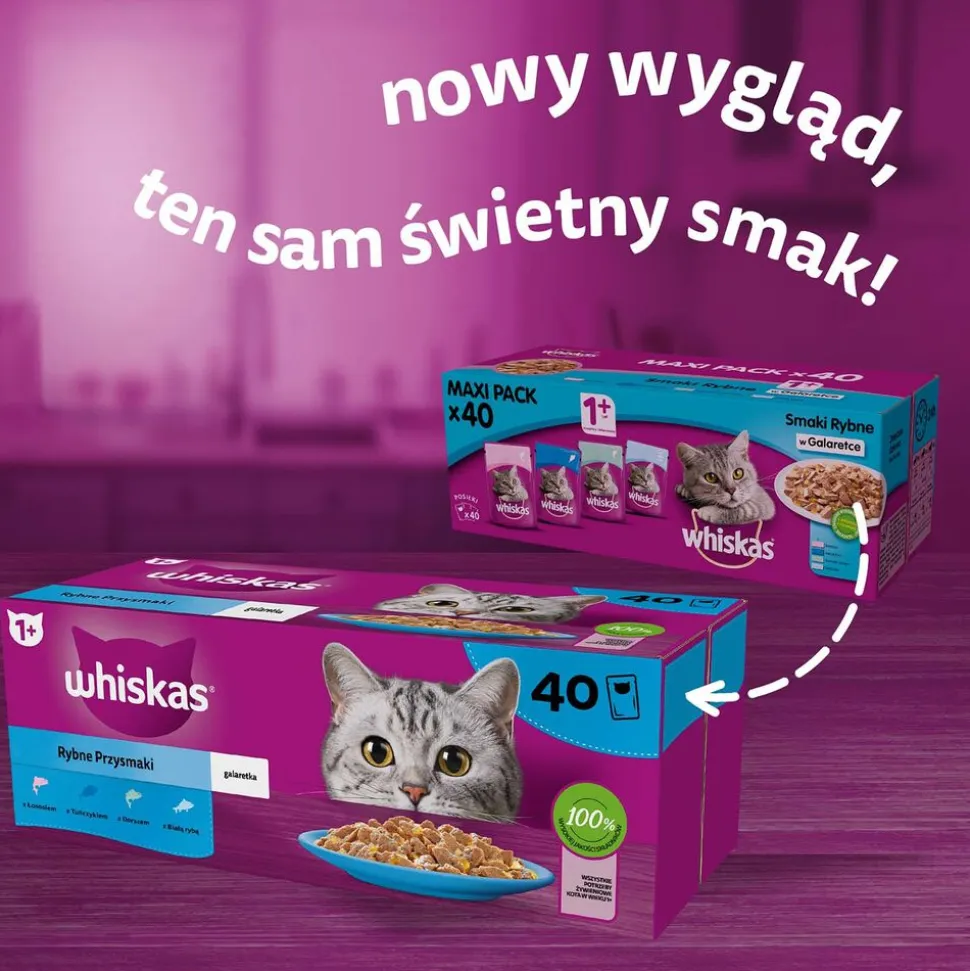 Mokra karma dla kotów Whiskas, saszetki, rybne przysmaki, 40 x 85 g