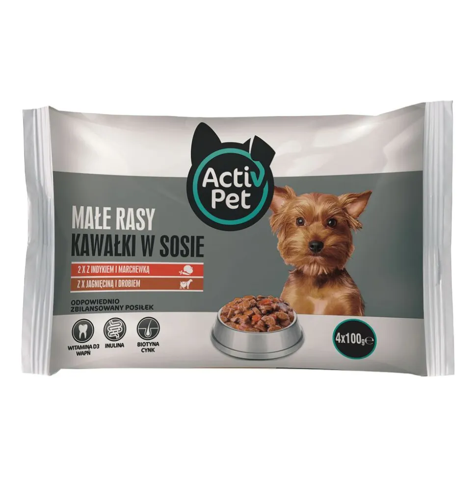 Mokra karma dla psów Activ Pet, saszetki, mix smaków, 72 x 100 g