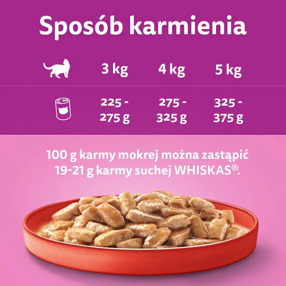 Mokra karma Whiskas, dla dorosłych kotów, z wołowiną, 24 x 400 g