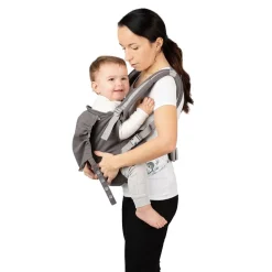 Nosidło ergonomiczne MoMi Collet z kapturem, 2 pozycje noszenia, szare z kwiatami