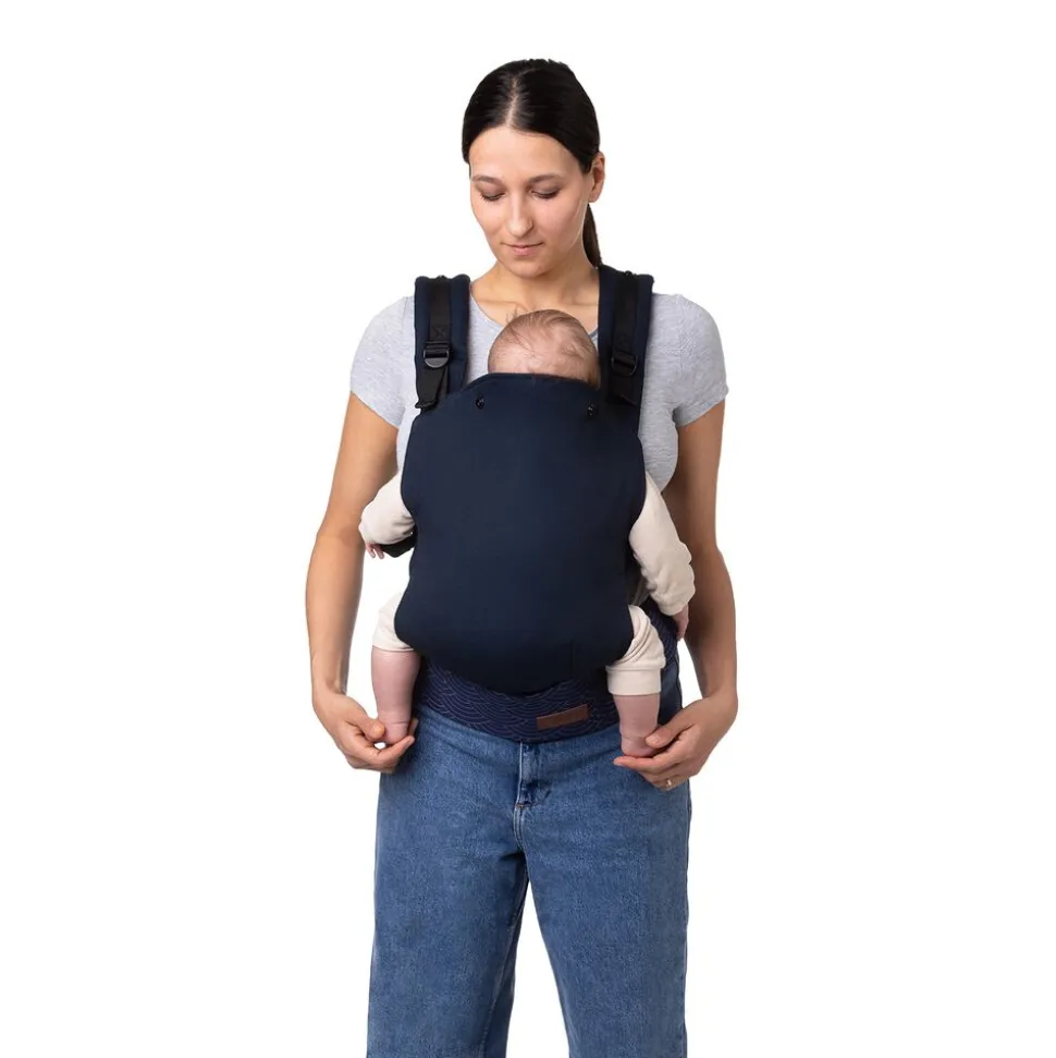 Nosidło ergonomiczne MoMi Collet z kapturem, 2 pozycje noszenia, granatowe