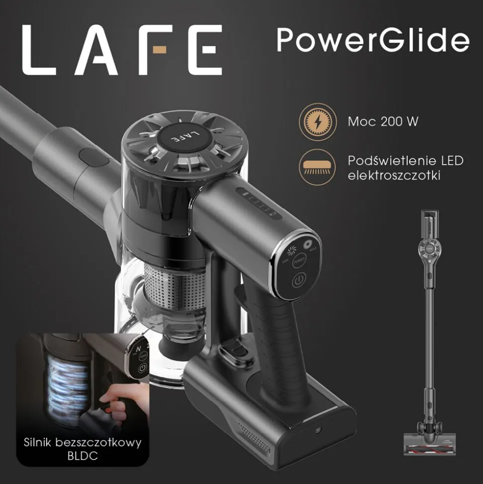 Odkurzacz pionowy Lafe PowerGlide 200W, bezprzewodowy, 22 kPa