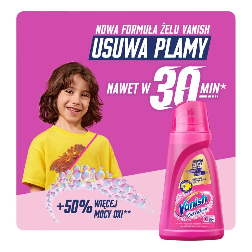 Odplamiacz do kolorowych tkanin Vanish Oxi Action Pink, 1 l