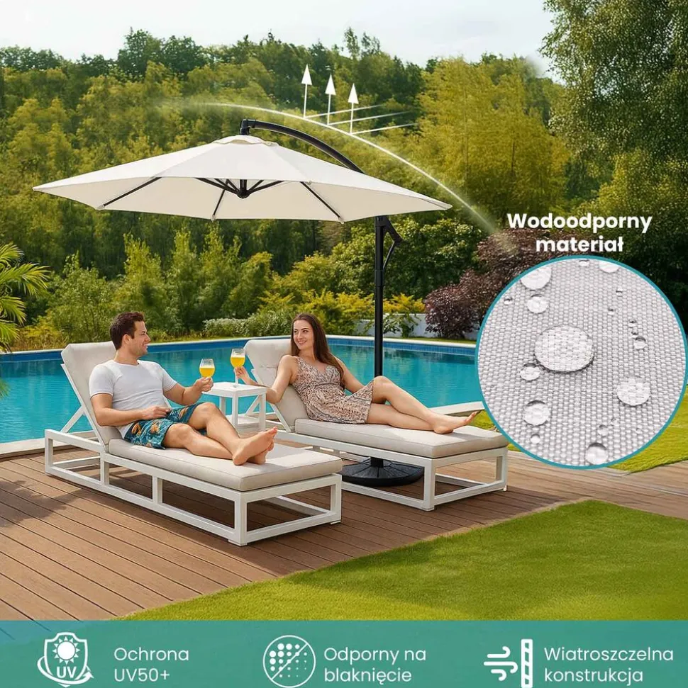 Parasol ogrodowy Black Forest, 300 cm, na wysięgniku, bez boczków, beżowy