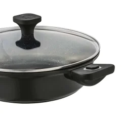 Patelnia głęboka 28 cm Starke Pro Svart Marble, z odpinanymi uchwytami i pokrywką, czarna