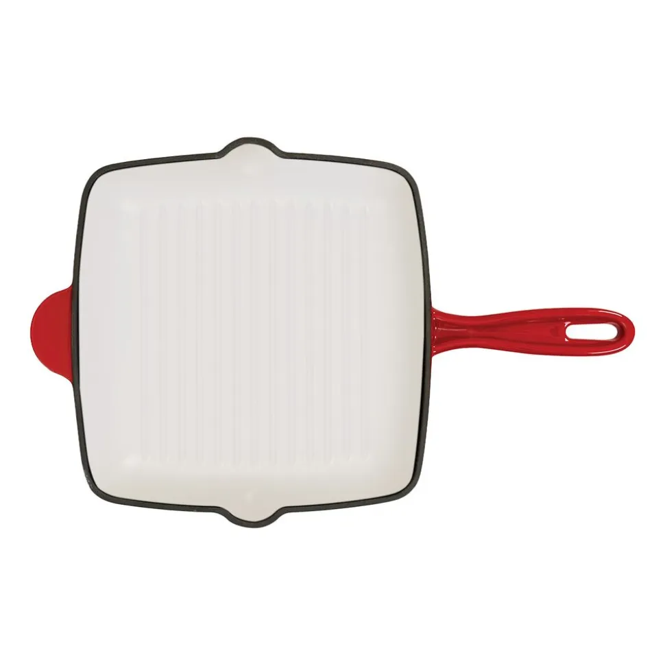 Patelnia grillowa 26 cm MG Home, żeliwna, kremowo-czerwona