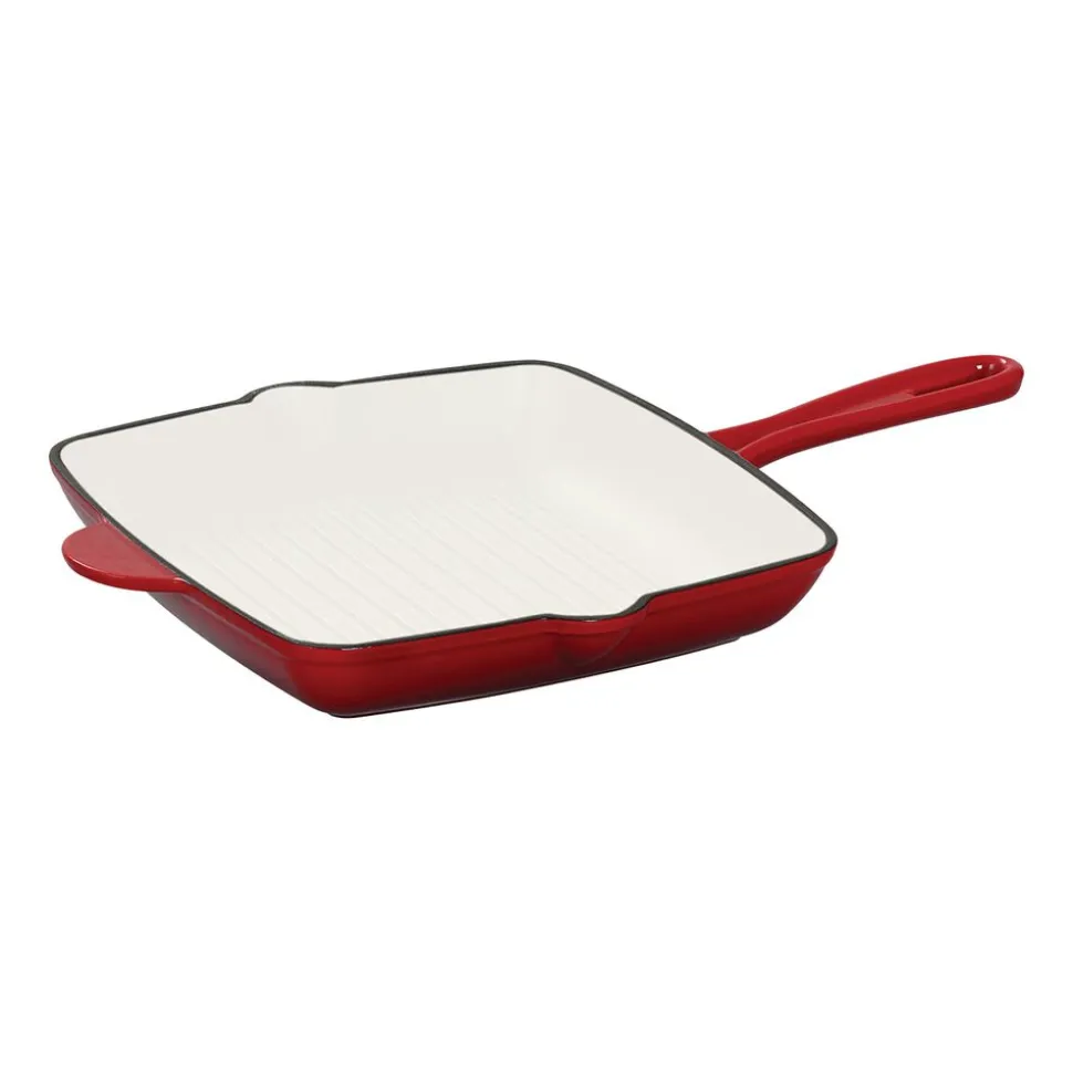 Patelnia grillowa 26 cm MG Home, żeliwna, kremowo-czerwona