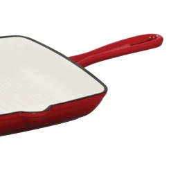 Patelnia grillowa 26 cm MG Home, żeliwna, kremowo-czerwona