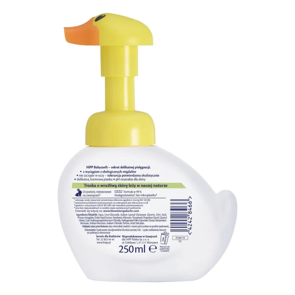 Pianka-kaczuszka do mycia twarzy i rąk HIPP Babysanft Sensitive, 250 ml