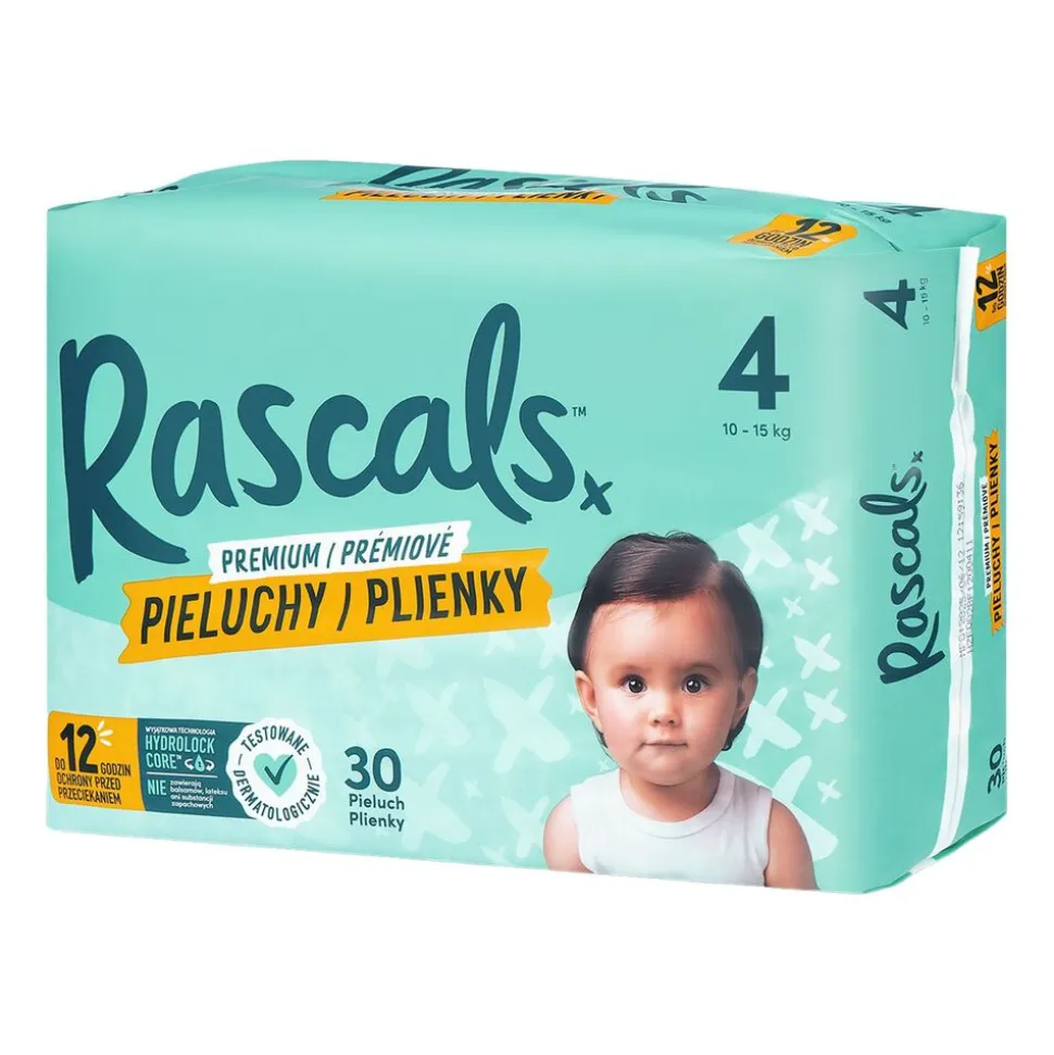 Pieluszki Rascals, 10-15 kg, rozmiar 4, 30 szt.