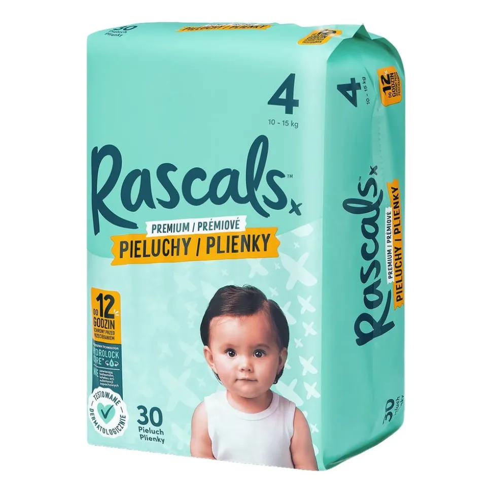 Pieluszki Rascals, 10-15 kg, rozmiar 4, 30 szt.