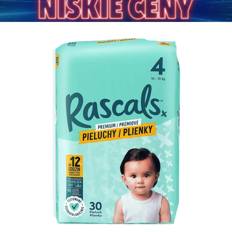 Pieluszki Rascals, 10-15 kg, rozmiar 4, 30 szt.
