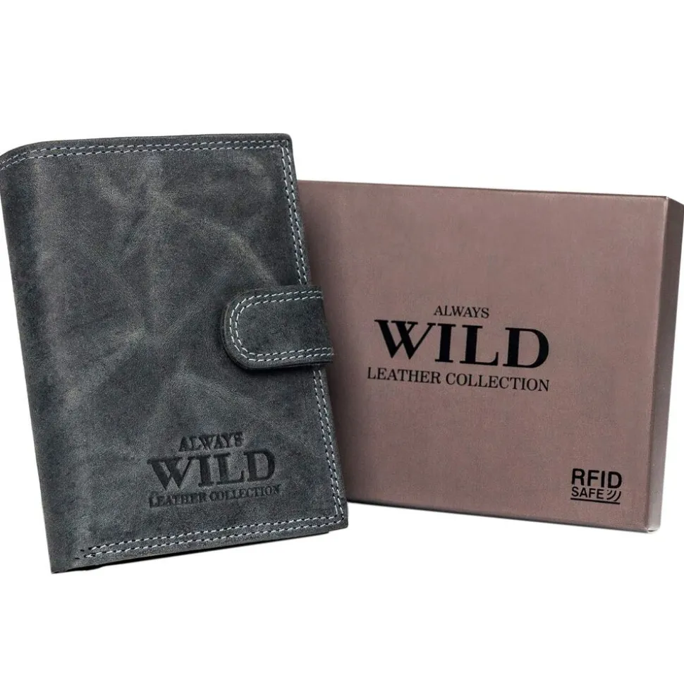 Pionowy nubukowy portfel z zapinką Always Wild, 13 x 10 x 2,5 cm
