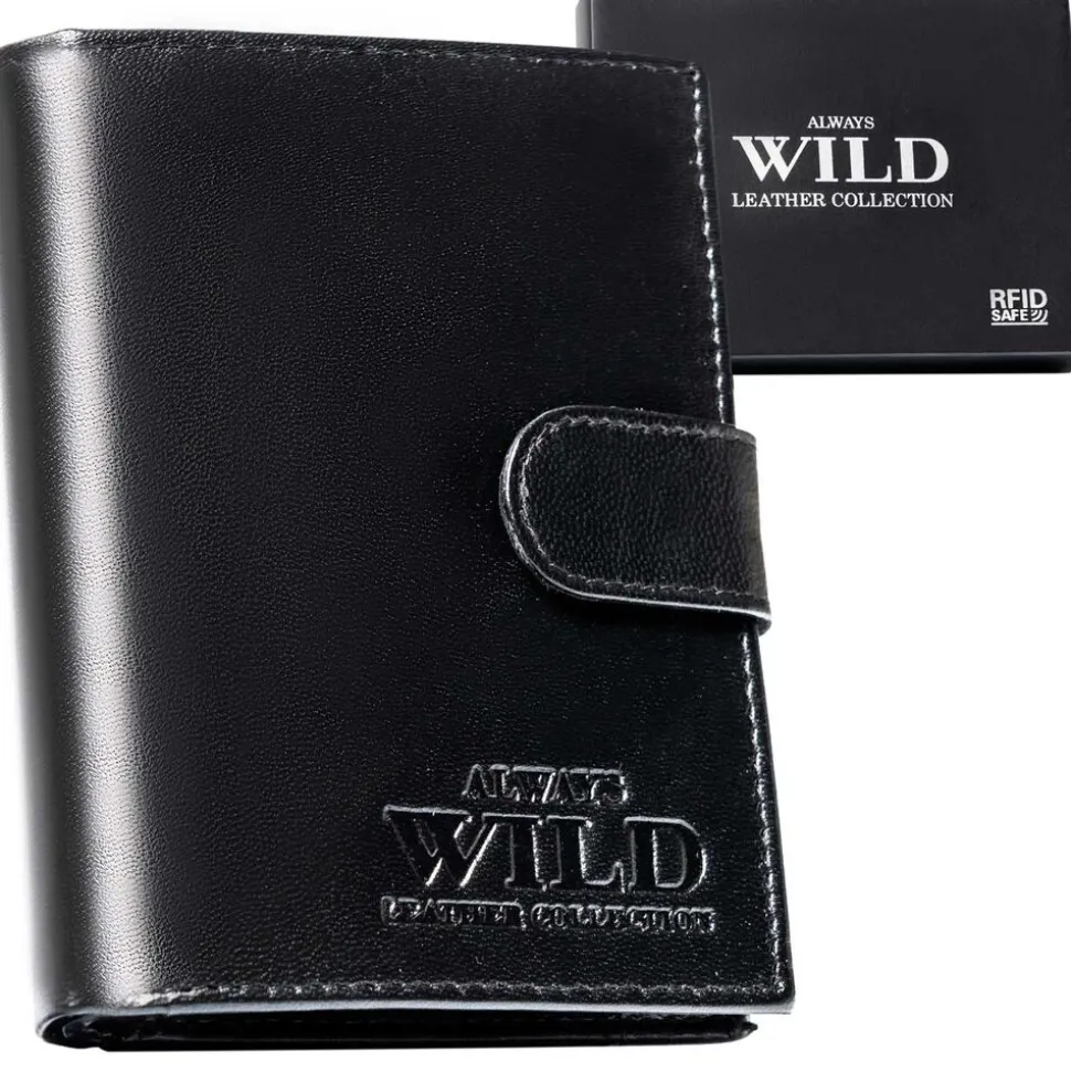 Pionowy portfel skórzany Always Wild z zapinką, 13 x 9,5 x 2 cm