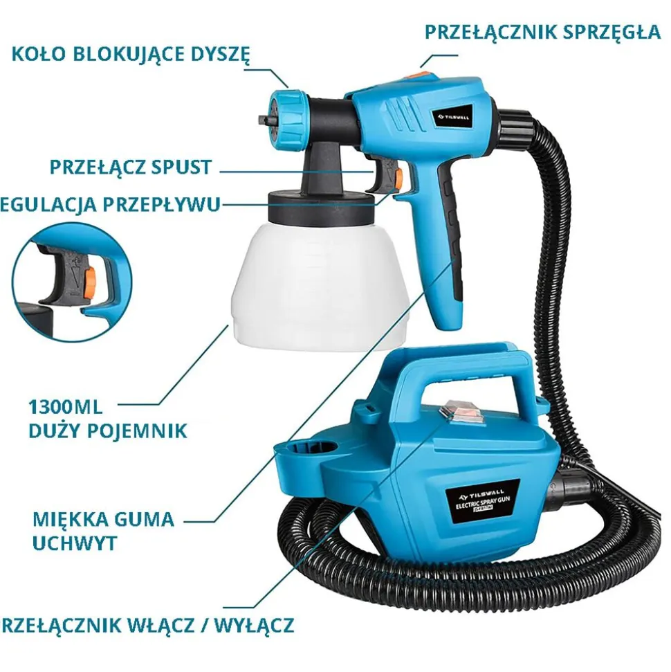 Pistolet natryskowy Tilswall, 800 W, 1,3 l
