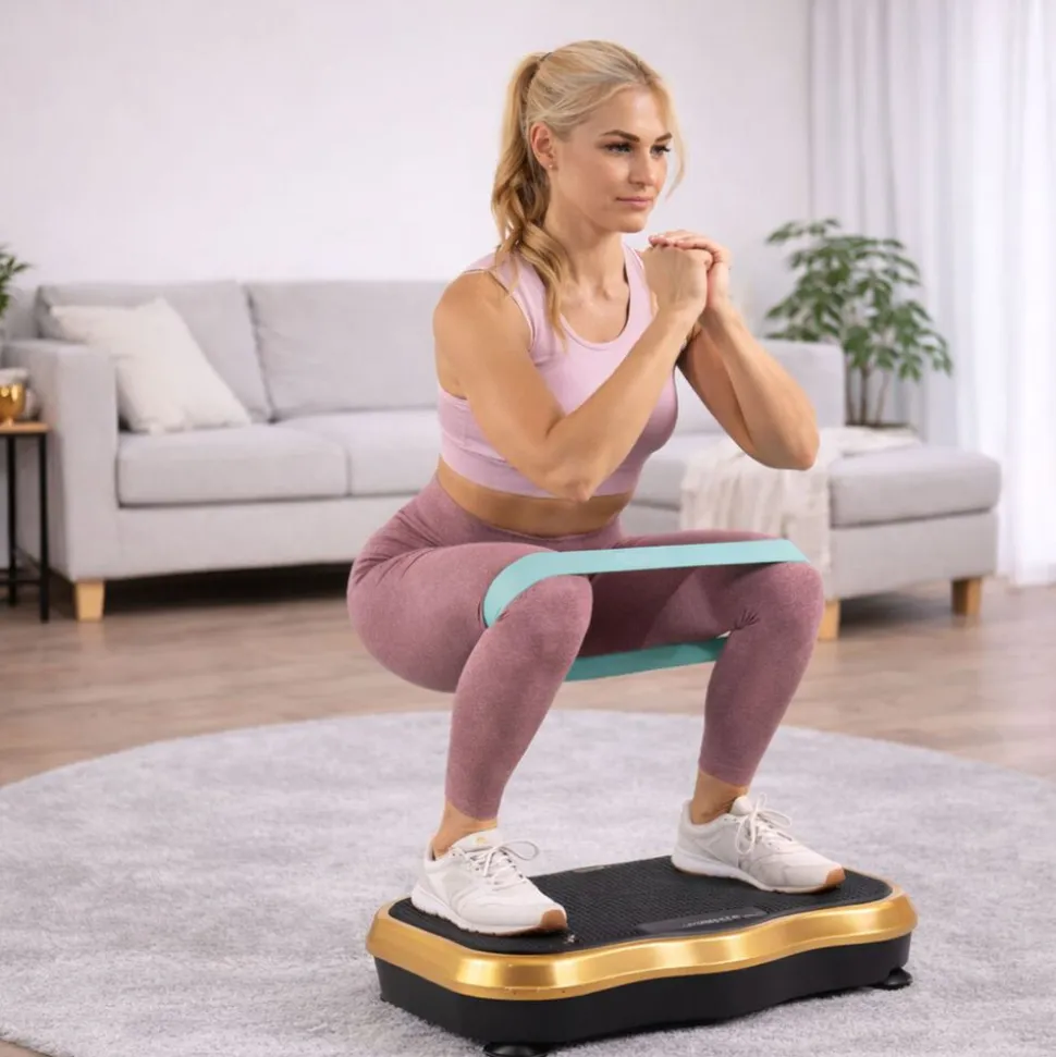 Platforma wibracyjna do ćwiczeń fitness Extralink Moonwalk Spinmove, czarno-złota