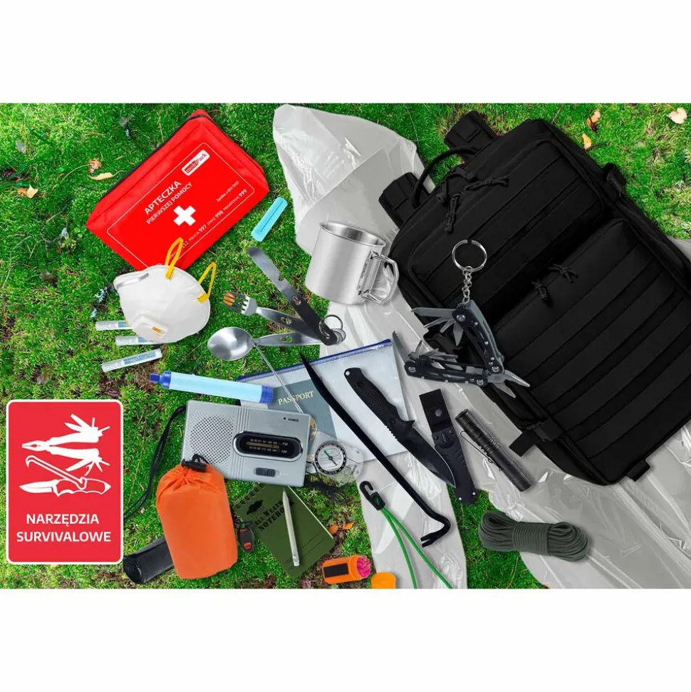 Plecak survivalowy Wild Trek MobiPack, 14,4 l, z wyposażeniem, czarny