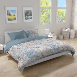 Pościel bawełniana flanelowa 160 x 200 cm Faro, kwiatki, ecru