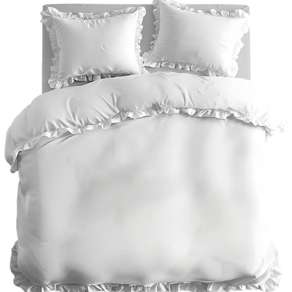 Pościel bawełniana z falbaną 160 x 200 cm Pure Collection, biała
