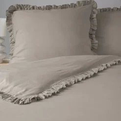 Pościel bawełniana z falbaną 160 x 200 cm Pure Collection, taupe