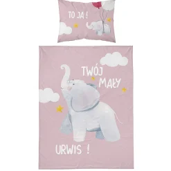 Pościel dziecięca bambusowa 100 x 135 cm Mayamoo, słoń, różowa