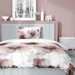 Pościel satynowa 140 x 200 cm Home Satin, pudroworóżowa w duże kwiaty