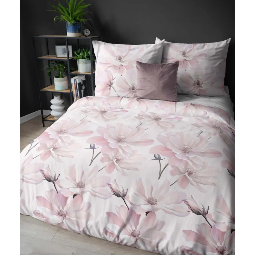 Pościel satynowa 220 x 200 cm Home Satin, kwiaty, różowa