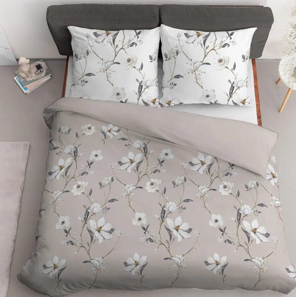 Pościel satynowa 160 x 200 cm Home Satin, kwiaty, beżowa