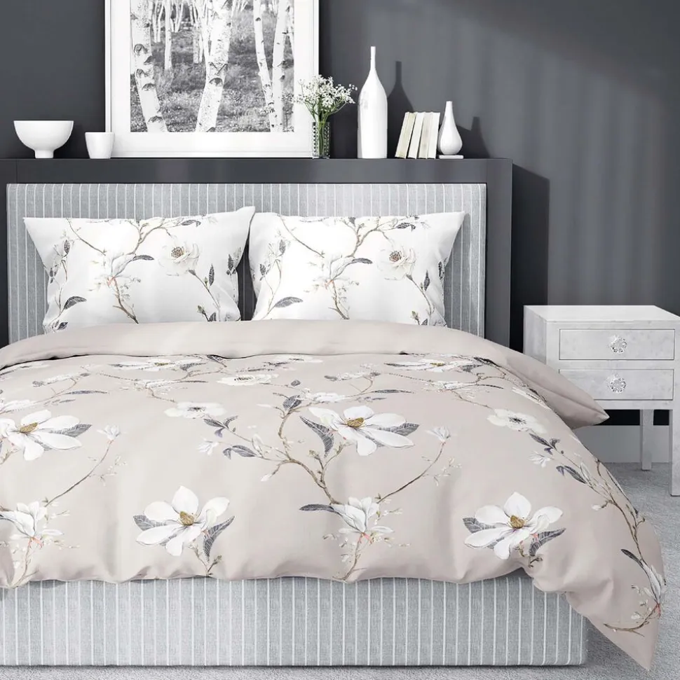Pościel satynowa 160 x 200 cm Home Satin, kwiaty, beżowa