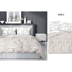 Pościel satynowa 160 x 200 cm Home Satin, kwiaty, beżowa