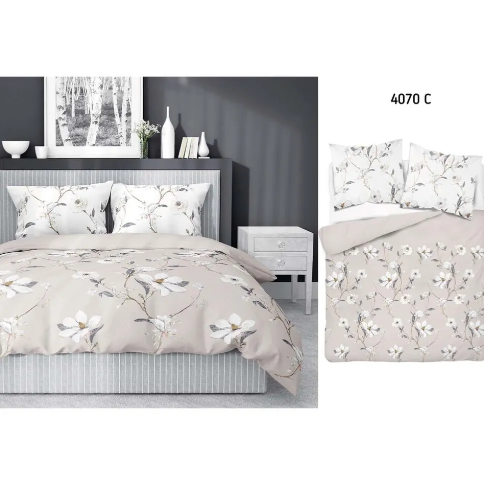 Pościel satynowa 160 x 200 cm Home Satin, kwiaty, beżowa