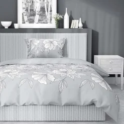 Pościel satynowa 140 x 200 cm Home Satin, szara w kwiaty