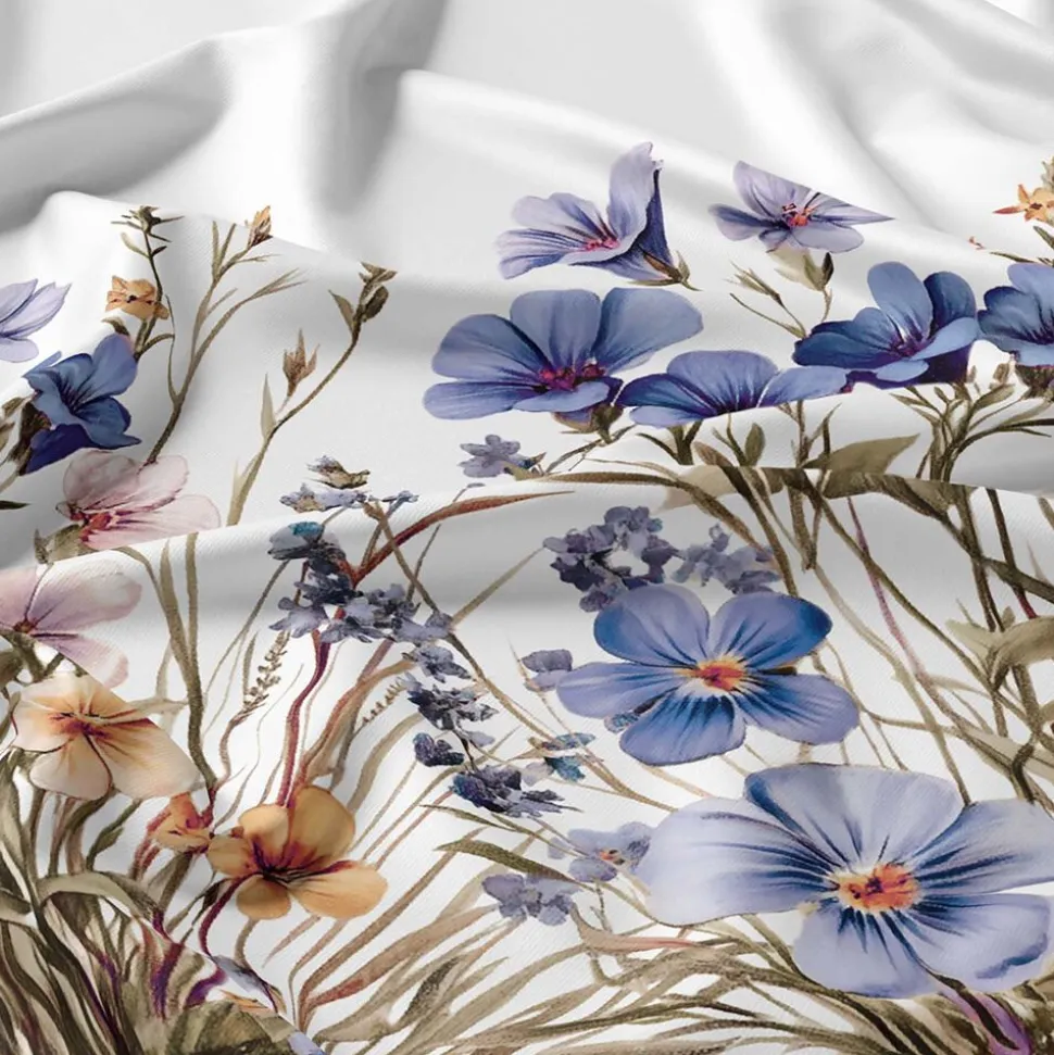 Pościel satynowa 220 x 200 cm Home Satin, fioletowa łąka, biała