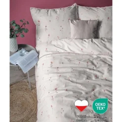 Pościel z perkalu 220 x 200 cm Lame Percale, kolorowe kwiatki, różowa