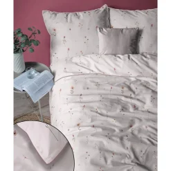Pościel z perkalu 220 x 200 cm Lame Percale, kolorowe kwiatki, różowa
