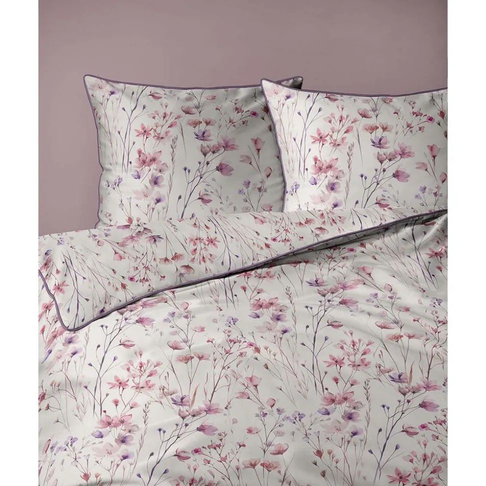 Pościel z perkalu 220 x 200 cm Lame Percale, różowo-fioletowe kwiatki
