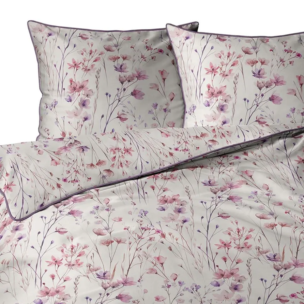 Pościel z perkalu 220 x 200 cm Lame Percale, różowo-fioletowe kwiatki