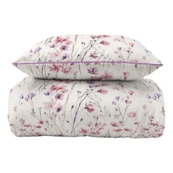 Pościel z perkalu 220 x 200 cm Lame Percale, różowo-fioletowe kwiatki