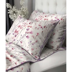 Pościel z perkalu 220 x 200 cm Lame Percale, różowo-fioletowe kwiatki