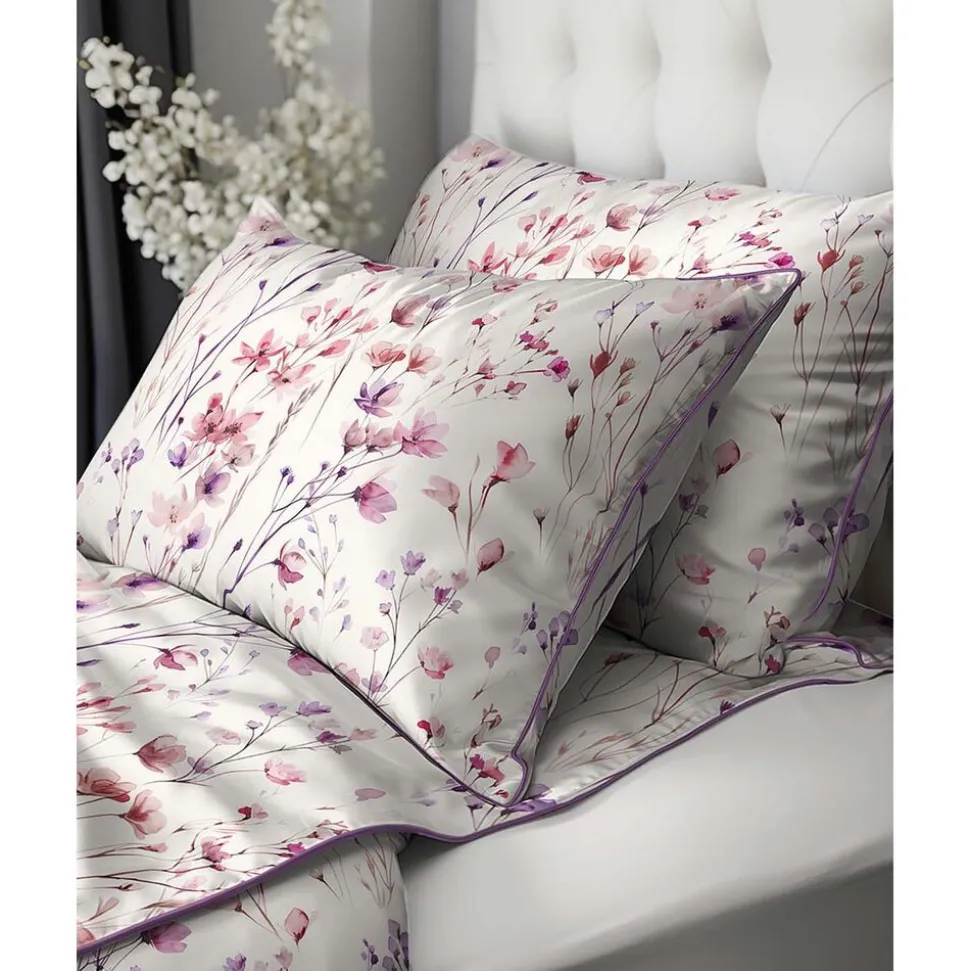 Pościel z perkalu 220 x 200 cm Lame Percale, różowo-fioletowe kwiatki