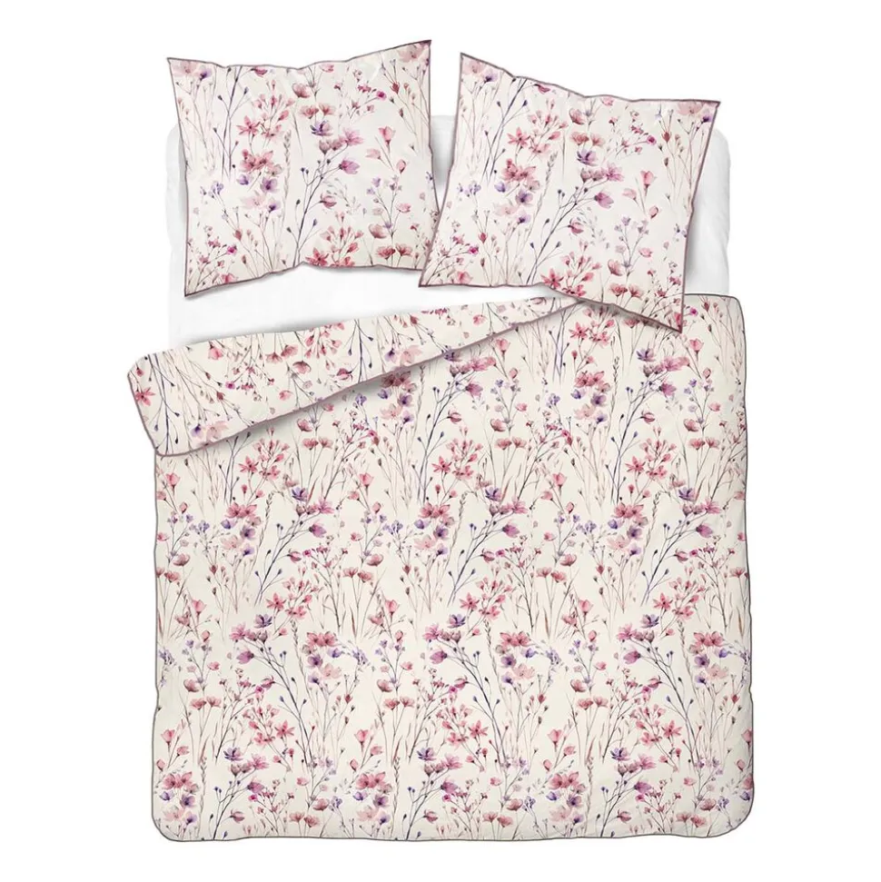 Pościel z perkalu 220 x 200 cm Lame Percale, różowo-fioletowe kwiatki