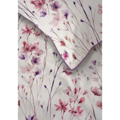 Pościel z perkalu 220 x 200 cm Lame Percale, różowo-fioletowe kwiatki