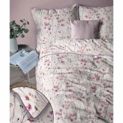Pościel z perkalu 220 x 200 cm Lame Percale, różowo-fioletowe kwiatki
