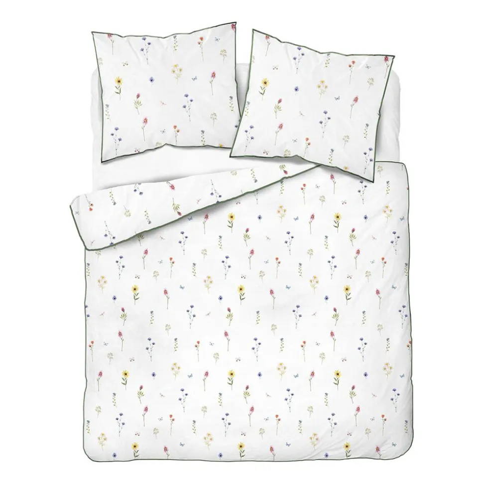 Pościel z perkalu 220 x 200 cm Lame Percale, kolorowe kwiatki, biała