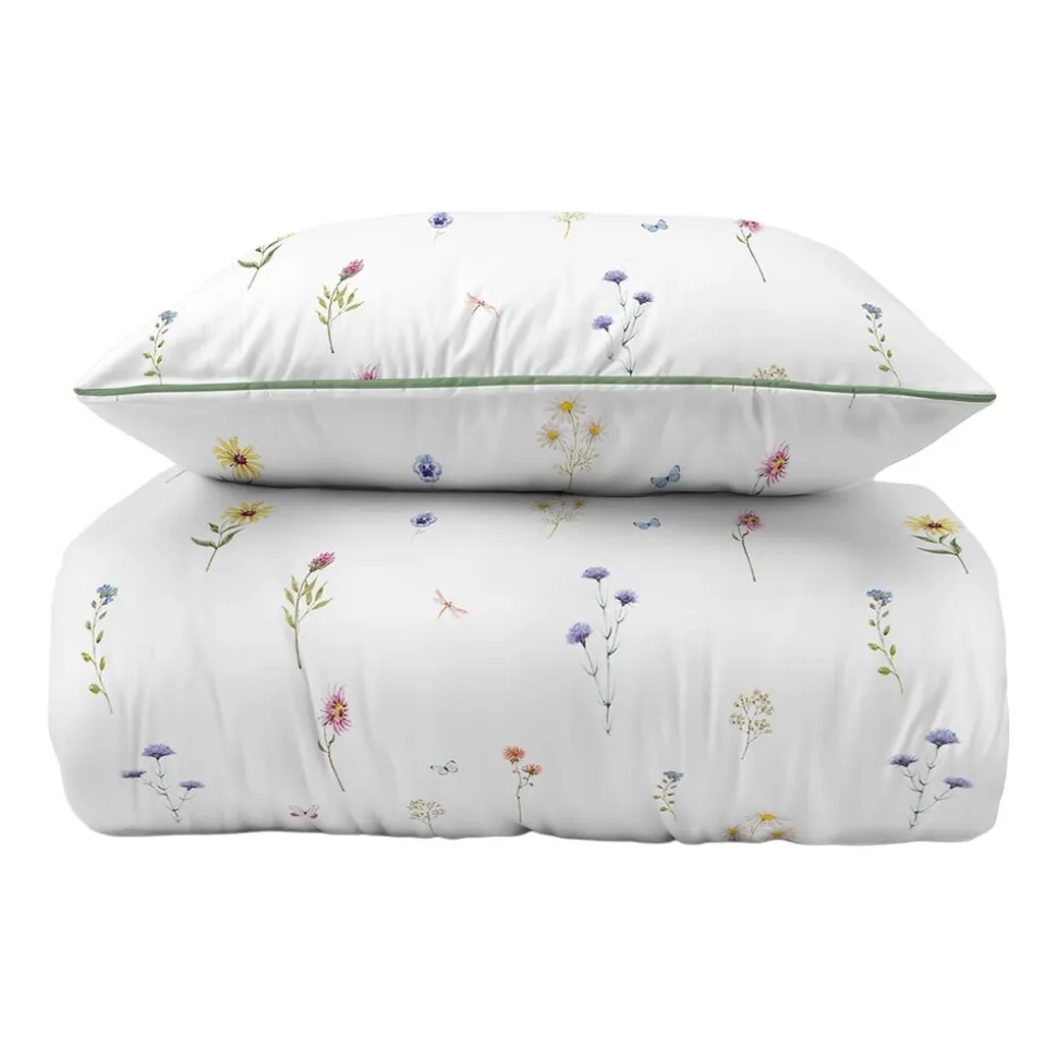 Pościel z perkalu 220 x 200 cm Lame Percale, kolorowe kwiatki, biała